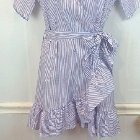 Romeo & Juliet Couture pin stripe V neck ruffle hem mini wrap dress ( M) Preppy - Picture 6 of 13